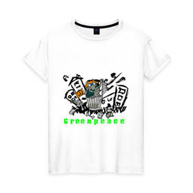 Женская футболка хлопок с принтом Greenpeace (2) в Кировске, 100% хлопок | прямой крой, круглый вырез горловины, длина до линии бедер, слегка спущенное плечо | greenpeace | город | гринпис | загрязнение планеты | зеленый мир | мусор | планета замля