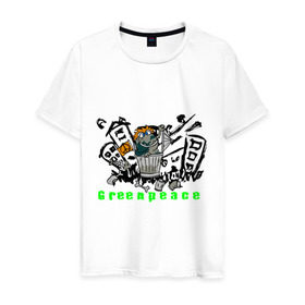 Мужская футболка хлопок с принтом Greenpeace (2) в Кировске, 100% хлопок | прямой крой, круглый вырез горловины, длина до линии бедер, слегка спущенное плечо. | greenpeace | город | гринпис | загрязнение планеты | зеленый мир | мусор | планета замля