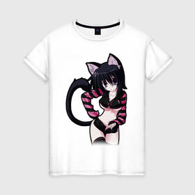 Женская футболка хлопок с принтом Эмо киска в Кировске, 100% хлопок | прямой крой, круглый вырез горловины, длина до линии бедер, слегка спущенное плечо | anime | аниме | анимэ