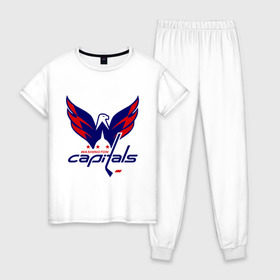 Женская пижама хлопок с принтом Овечкин (Washington Capitals) в Кировске, 100% хлопок | брюки и футболка прямого кроя, без карманов, на брюках мягкая резинка на поясе и по низу штанин | национальная хоккейная лига | нхл