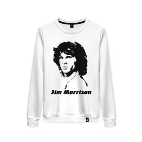 Женский свитшот хлопок с принтом Jim Morrison в Кировске, 100% хлопок | прямой крой, круглый вырез, на манжетах и по низу широкая трикотажная резинка  | morrison | джим морисон | лицо jim morrison | лицо джима морисона | морисон