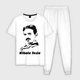 Мужская пижама хлопок с принтом Nikola Tesla в Кировске, 100% хлопок | брюки и футболка прямого кроя, без карманов, на брюках мягкая резинка на поясе и по низу штанин
 | nikola tesla | знаменитая личность | знаменитость | никола тесла | портрет | тесла | ученый | физик