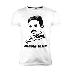 Мужская футболка премиум с принтом Nikola Tesla в Кировске, 92% хлопок, 8% лайкра | приталенный силуэт, круглый вырез ворота, длина до линии бедра, короткий рукав | nikola tesla | знаменитая личность | знаменитость | никола тесла | портрет | тесла | ученый | физик