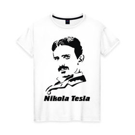 Женская футболка хлопок с принтом Nikola Tesla в Кировске, 100% хлопок | прямой крой, круглый вырез горловины, длина до линии бедер, слегка спущенное плечо | nikola tesla | знаменитая личность | знаменитость | никола тесла | портрет | тесла | ученый | физик