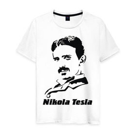 Мужская футболка хлопок с принтом Nikola Tesla в Кировске, 100% хлопок | прямой крой, круглый вырез горловины, длина до линии бедер, слегка спущенное плечо. | nikola tesla | знаменитая личность | знаменитость | никола тесла | портрет | тесла | ученый | физик