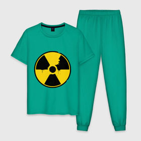Мужская пижама хлопок с принтом Радиоактивность в Кировске, 100% хлопок | брюки и футболка прямого кроя, без карманов, на брюках мягкая резинка на поясе и по низу штанин
 | знак радиации | предупреждение | радиация | радиоактивность | угрозы