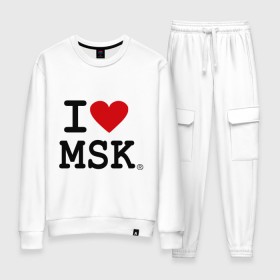 Женский костюм хлопок с принтом I love MSK (Moscow) в Кировске, 100% хлопок | на свитшоте круглая горловина, мягкая резинка по низу. Брюки заужены к низу, на них два вида карманов: два 