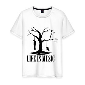 Мужская футболка хлопок с принтом Life is music (dead) в Кировске, 100% хлопок | прямой крой, круглый вырез горловины, длина до линии бедер, слегка спущенное плечо. | 