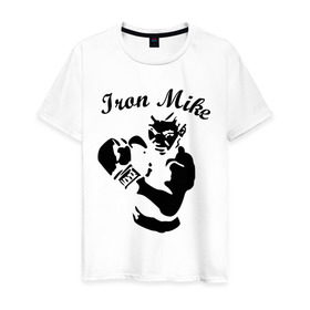 Мужская футболка хлопок с принтом Майк Тайсон в Кировске, 100% хлопок | прямой крой, круглый вырез горловины, длина до линии бедер, слегка спущенное плечо. | mike tyson | железный майк