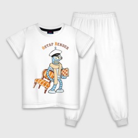 Детская пижама хлопок с принтом Ostap Bender в Кировске, 100% хлопок |  брюки и футболка прямого кроя, без карманов, на брюках мягкая резинка на поясе и по низу штанин
 | bender | futurama | бендер | футурама