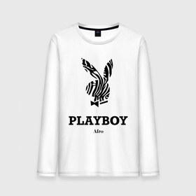 Мужской лонгслив хлопок с принтом Afro PlayBoy в Кировске, 100% хлопок |  | boy | play | playboy | бой | зайчик | заяц | плей | плейбой | плэйбой