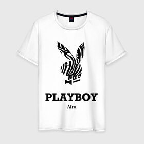 Мужская футболка хлопок с принтом Afro PlayBoy в Кировске, 100% хлопок | прямой крой, круглый вырез горловины, длина до линии бедер, слегка спущенное плечо. | boy | play | playboy | бой | зайчик | заяц | плей | плейбой | плэйбой