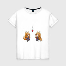 Женская футболка хлопок с принтом Spice&Wolf в Кировске, 100% хлопок | прямой крой, круглый вырез горловины, длина до линии бедер, слегка спущенное плечо | anime | аниме | анимэ