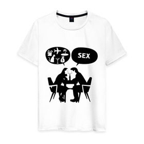 Мужская футболка хлопок с принтом Мысли о сексе в Кировске, 100% хлопок | прямой крой, круглый вырез горловины, длина до линии бедер, слегка спущенное плечо. | мысли