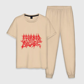 Мужская пижама хлопок с принтом Morbid Angel в Кировске, 100% хлопок | брюки и футболка прямого кроя, без карманов, на брюках мягкая резинка на поясе и по низу штанин
 | Тематика изображения на принте: death metal