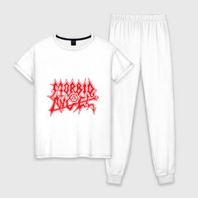 Женская пижама хлопок с принтом Morbid Angel в Кировске, 100% хлопок | брюки и футболка прямого кроя, без карманов, на брюках мягкая резинка на поясе и по низу штанин | death metal