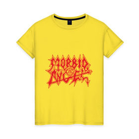 Женская футболка хлопок с принтом Morbid Angel в Кировске, 100% хлопок | прямой крой, круглый вырез горловины, длина до линии бедер, слегка спущенное плечо | death metal