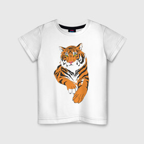 Детская футболка хлопок с принтом Тигр (7) в Кировске, 100% хлопок | круглый вырез горловины, полуприлегающий силуэт, длина до линии бедер | животные | кошачьи | тигр | хищник
