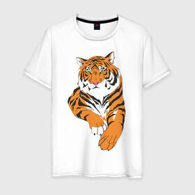 Мужская футболка хлопок с принтом Тигр (7) в Кировске, 100% хлопок | прямой крой, круглый вырез горловины, длина до линии бедер, слегка спущенное плечо. | животные | кошачьи | тигр | хищник