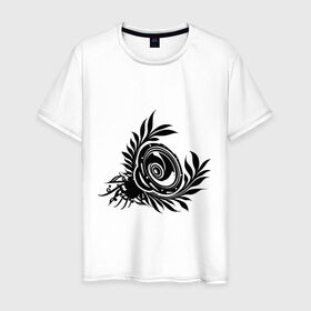Мужская футболка хлопок с принтом Динамик в листве в Кировске, 100% хлопок | прямой крой, круглый вырез горловины, длина до линии бедер, слегка спущенное плечо. | динамик | звуки | музыка