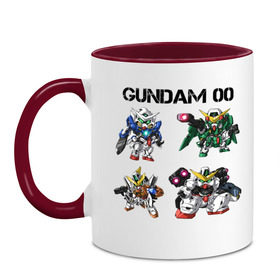 Кружка двухцветная с принтом Gundam 00. Group в Кировске, керамика | объем — 330 мл, диаметр — 80 мм. Цветная ручка и кайма сверху, в некоторых цветах — вся внутренняя часть | anime | gundam | аниме | анимэ