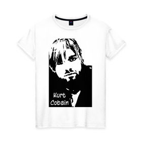 Женская футболка хлопок с принтом Курт Кобейн в Кировске, 100% хлопок | прямой крой, круглый вырез горловины, длина до линии бедер, слегка спущенное плечо | kurt cobain | nirvana | курт кобейн | нирвана