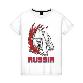 Женская футболка хлопок с принтом Russia (3) в Кировске, 100% хлопок | прямой крой, круглый вырез горловины, длина до линии бедер, слегка спущенное плечо | медведь | россия | сила | я русский