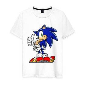 Мужская футболка хлопок с принтом Sonic (2) в Кировске, 100% хлопок | прямой крой, круглый вырез горловины, длина до линии бедер, слегка спущенное плечо. | Тематика изображения на принте: sega | sonic | super sonic | видеоигры | еж | приставки | соник