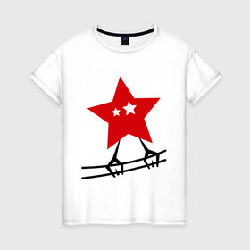 Женская футболка хлопок с принтом Звезда на проводах в Кировске, 100% хлопок | прямой крой, круглый вырез горловины, длина до линии бедер, слегка спущенное плечо | 