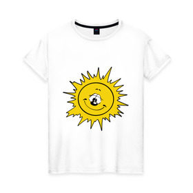 Женская футболка хлопок с принтом Солнышко в Кировске, 100% хлопок | прямой крой, круглый вырез горловины, длина до линии бедер, слегка спущенное плечо | 