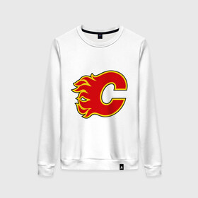 Женский свитшот хлопок с принтом Calgary Flames Iginla в Кировске, 100% хлопок | прямой крой, круглый вырез, на манжетах и по низу широкая трикотажная резинка  | 