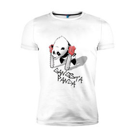 Мужская футболка премиум с принтом Gangsta Panda (2) в Кировске, 92% хлопок, 8% лайкра | приталенный силуэт, круглый вырез ворота, длина до линии бедра, короткий рукав | панда