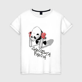 Женская футболка хлопок с принтом Gangsta Panda (2) в Кировске, 100% хлопок | прямой крой, круглый вырез горловины, длина до линии бедер, слегка спущенное плечо | Тематика изображения на принте: панда