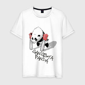 Мужская футболка хлопок с принтом Gangsta Panda (2) в Кировске, 100% хлопок | прямой крой, круглый вырез горловины, длина до линии бедер, слегка спущенное плечо. | панда