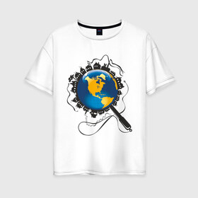 Женская футболка хлопок Oversize с принтом И все-таки она вертится в Кировске, 100% хлопок | свободный крой, круглый ворот, спущенный рукав, длина до линии бедер
 | earth | planet | глобус | земной шар | и все таки он вертится | мир | планета земля