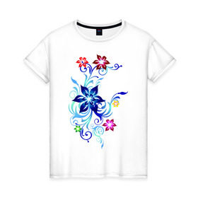Женская футболка хлопок с принтом Цветы Пандоры в Кировске, 100% хлопок | прямой крой, круглый вырез горловины, длина до линии бедер, слегка спущенное плечо | букет | цветочки | цветы