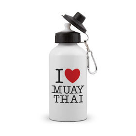 Бутылка спортивная с принтом I love Muay Thai в Кировске, металл | емкость — 500 мл, в комплекте две пластиковые крышки и карабин для крепления | муай тай