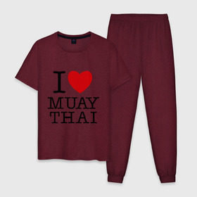 Мужская пижама хлопок с принтом I love Muay Thai в Кировске, 100% хлопок | брюки и футболка прямого кроя, без карманов, на брюках мягкая резинка на поясе и по низу штанин
 | муай тай