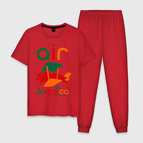 Мужская пижама хлопок с принтом Самолетик в Кировске, 100% хлопок | брюки и футболка прямого кроя, без карманов, на брюках мягкая резинка на поясе и по низу штанин
 | jamaica | самолет | самолетик | ямайка