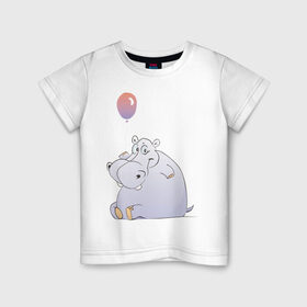 Детская футболка хлопок с принтом Бегемот в Кировске, 100% хлопок | круглый вырез горловины, полуприлегающий силуэт, длина до линии бедер | бегемот | воздушный | гипопотам | гиппопотам | шар | шарик