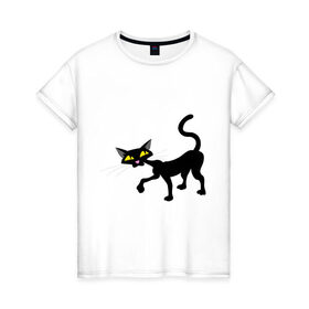 Женская футболка хлопок с принтом Кошка (2) в Кировске, 100% хлопок | прямой крой, круглый вырез горловины, длина до линии бедер, слегка спущенное плечо | киса | коты | кошка | кошки | черная кошка