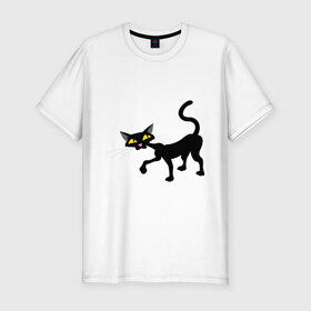 Мужская футболка премиум с принтом Кошка (2) в Кировске, 92% хлопок, 8% лайкра | приталенный силуэт, круглый вырез ворота, длина до линии бедра, короткий рукав | киса | коты | кошка | кошки | черная кошка