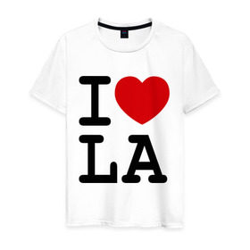 Мужская футболка хлопок с принтом I love LA в Кировске, 100% хлопок | прямой крой, круглый вырез горловины, длина до линии бедер, слегка спущенное плечо. | i love | i love la | i love los angiles | los angiles | лос анджелес | я люблю лос анджелес