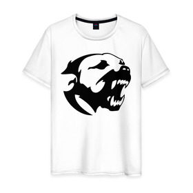 Мужская футболка хлопок с принтом Питбуль в Кировске, 100% хлопок | прямой крой, круглый вырез горловины, длина до линии бедер, слегка спущенное плечо. | злая собака | питбуль