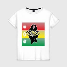Женская футболка хлопок с принтом Bob Marley (3) в Кировске, 100% хлопок | прямой крой, круглый вырез горловины, длина до линии бедер, слегка спущенное плечо | Тематика изображения на принте: bob | bob marley | reggae | боб марли | музыка | раста | растаманские | регги