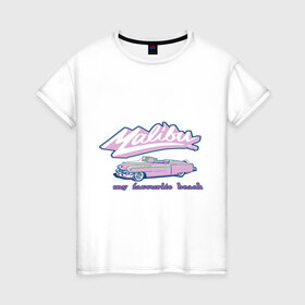 Женская футболка хлопок с принтом Malibu в Кировске, 100% хлопок | прямой крой, круглый вырез горловины, длина до линии бедер, слегка спущенное плечо | malibu | кадиллак | малибу | мой любимый пляж