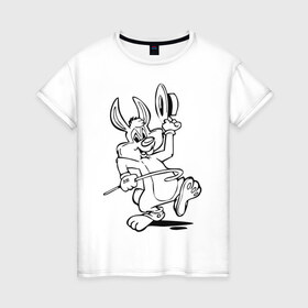 Женская футболка хлопок с принтом Зайчик (6) в Кировске, 100% хлопок | прямой крой, круглый вырез горловины, длина до линии бедер, слегка спущенное плечо | зайченок | зайчик | зайчонок | заяц | кролик