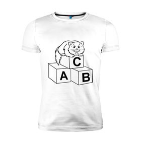 Мужская футболка премиум с принтом Кот на кубиках в Кировске, 92% хлопок, 8% лайкра | приталенный силуэт, круглый вырез ворота, длина до линии бедра, короткий рукав | алфавит | киса | кот | котик | кубики