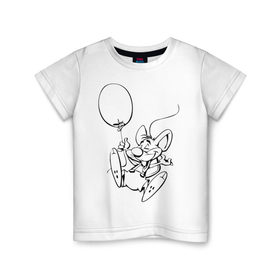 Детская футболка хлопок с принтом Мышка с шариком в Кировске, 100% хлопок | круглый вырез горловины, полуприлегающий силуэт, длина до линии бедер | воздушный | мышенок | мышка | мышонок | мышь | шар | шарик