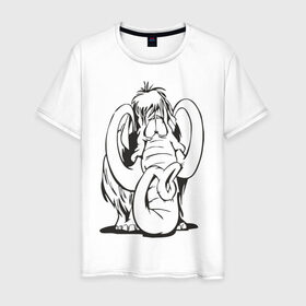 Мужская футболка хлопок с принтом Мамонтенок в Кировске, 100% хлопок | прямой крой, круглый вырез горловины, длина до линии бедер, слегка спущенное плечо. | слон
